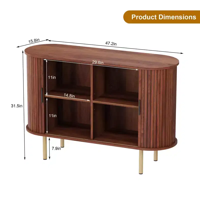 47 Sideboard Buffet Cabinet, Three height adjustable rack,Sliding Door,Mid Century Modern Accent Cabinet for Kitchen, Living Room, Entryway
