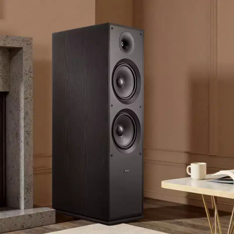 VEVOR Passive Floorstanding Speaker, 2-Way, Floor-Standing Tower Speaker with 1-Inch Tweeter, Dual 8-Inch Woofers, 600W Peak, Black