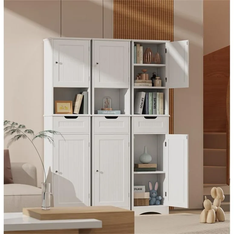 67 Tall 5-Tier Narrow Solid Wood Bathroom Linen Cabinet