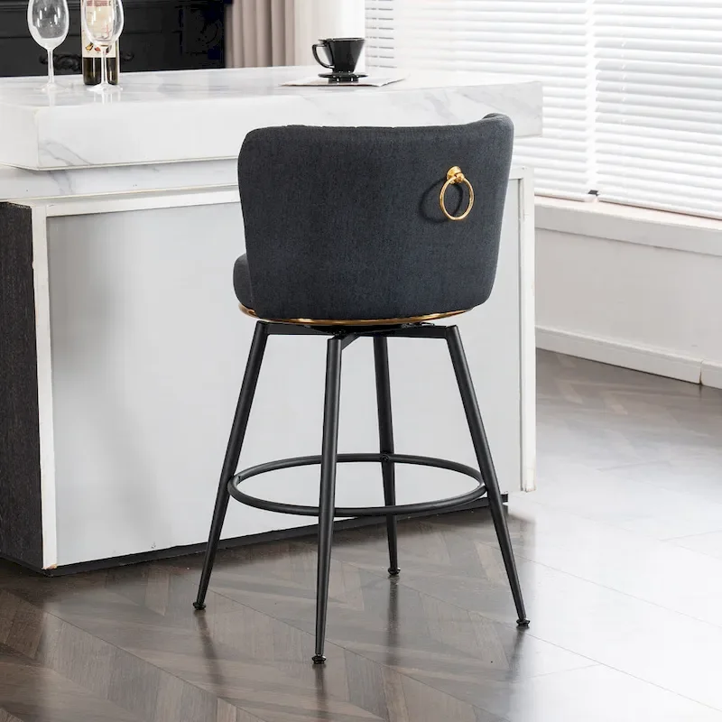 Modern Swivel Bar Stools Set of 2, Performance Upholstered Counter Height Bar Stool with Back for Kitchen, Bar, Dining Room