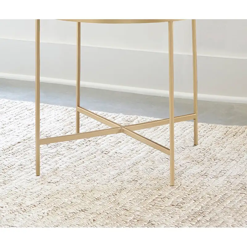 Round Faux Marble End Table with Metal Legs in White and Gold