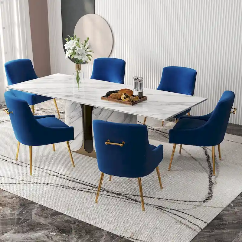 Velvet Upholstered Armless Dining Chair with Gold Metal Legs – Beige / Green / Black / Navy / Grey