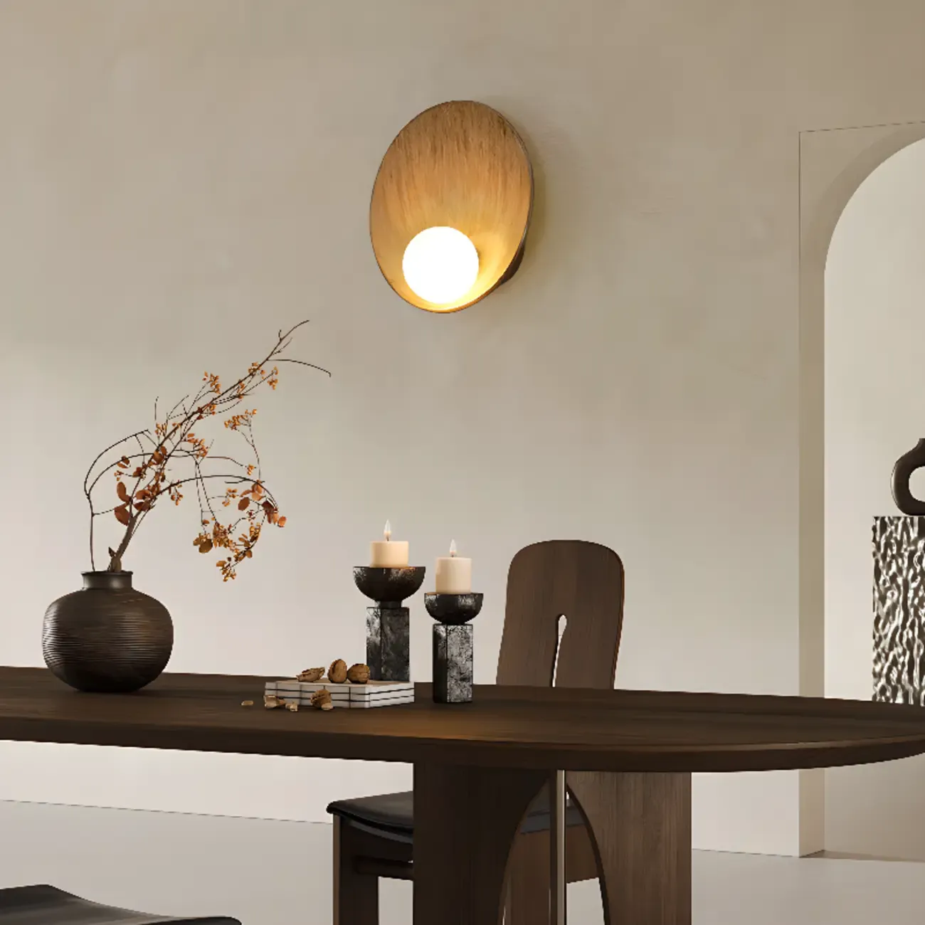 Modern Wood White Concave Wall Sconce