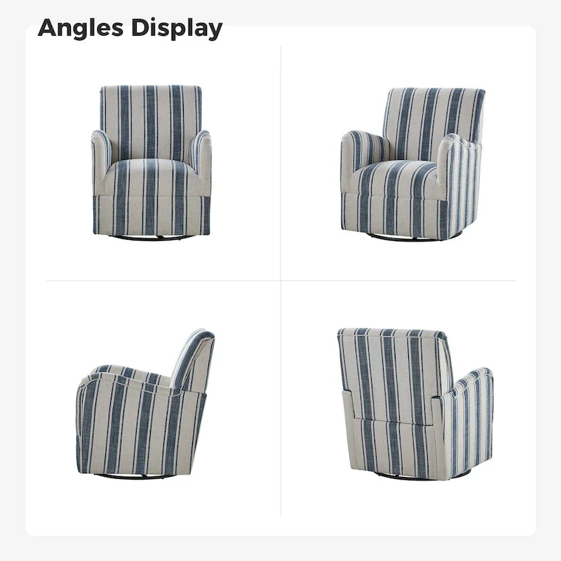 Pancy Traditional Swivel Armchair with Jacobean Strip Pattern by