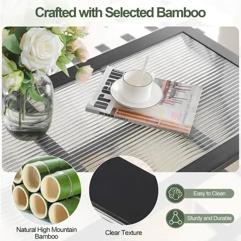 2-Tier Rectangular Coffee Table, Glass Top Sofa Table - 39.4L x 19.7W x 19.7D