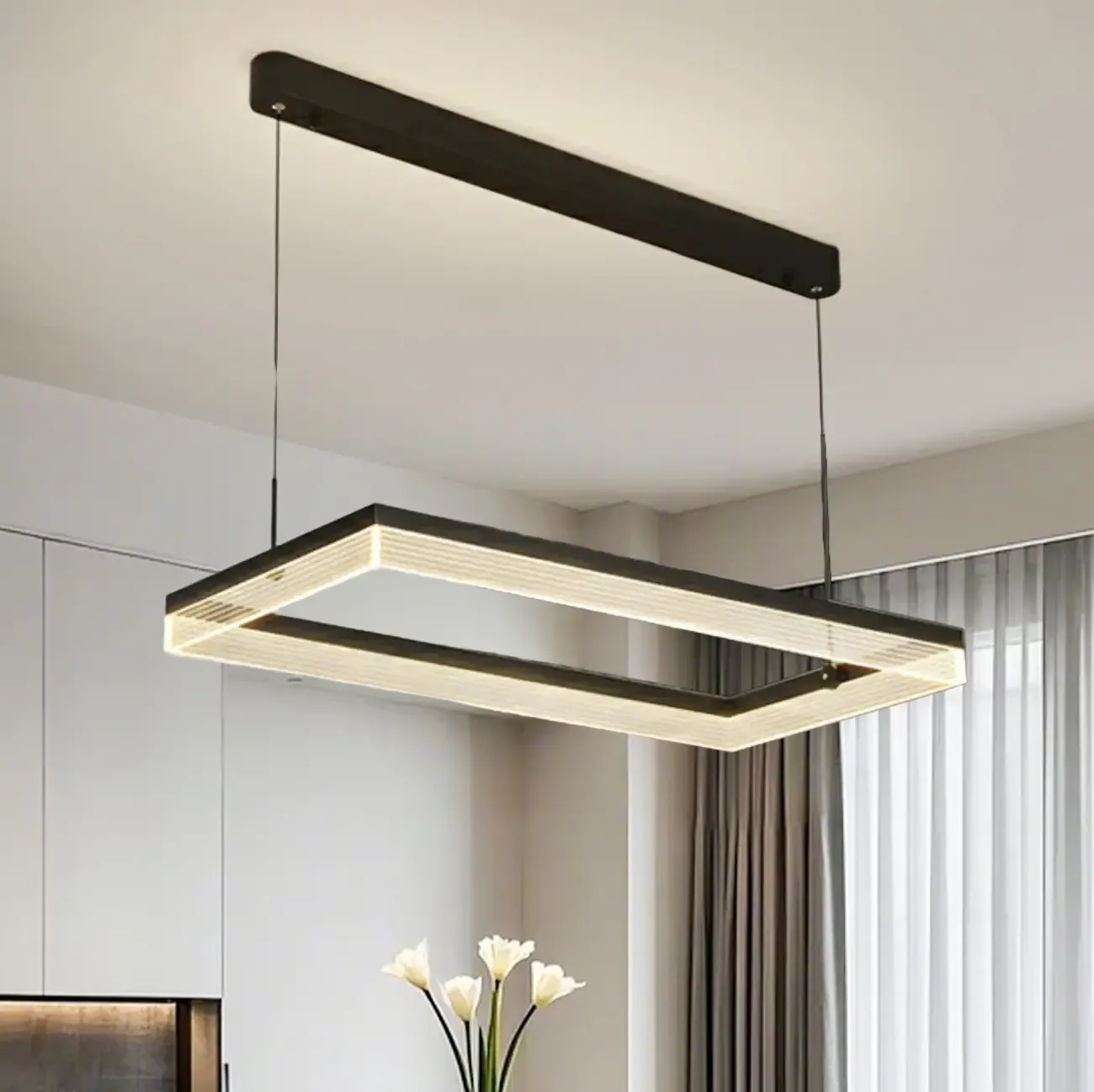 Modern Black Rectangular LED Island Pendant Light
