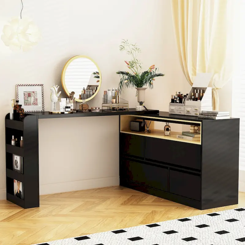 4-Drawer Desk Vanity Sideboard Bedroom Dresser Chest Of Drawers White