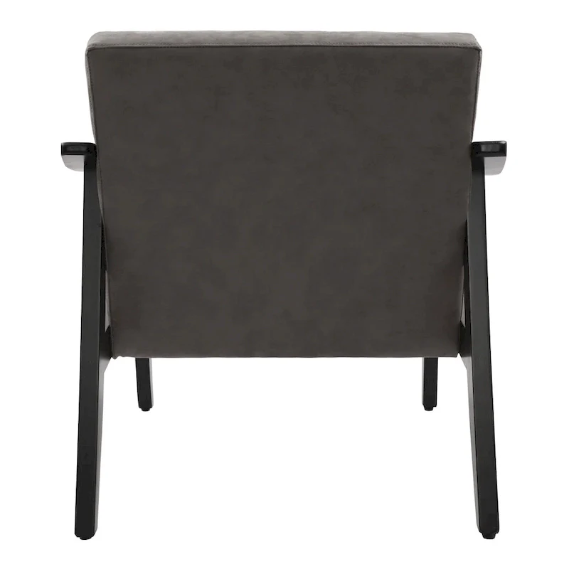 Faux Leather Accent Chair Solid Wood Armchair in Black Finish