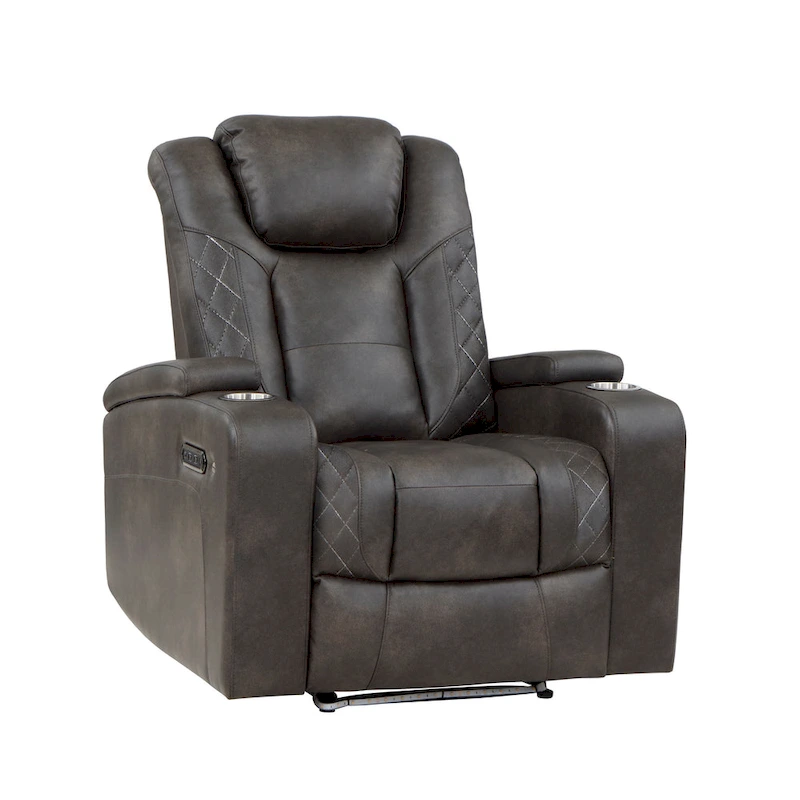 Mia 40 Inch Power Recliner Chair, Gray Faux Leather, LED, USB, Cupholders