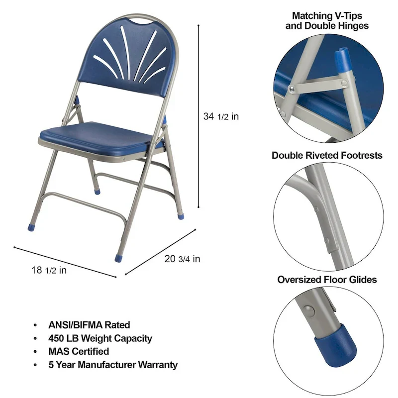 Hampden Furnishings Lusitano Collection Fan Back Folding Chair, Pack of 4