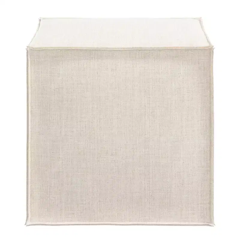 Natural Linen Square Ottoman, Upholstered, Single Seat