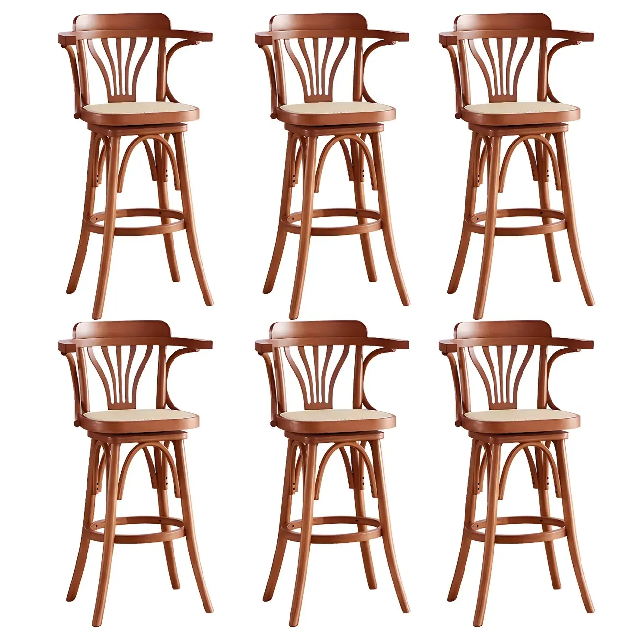 Timeless Square Rattan Wood Low Back Bar Stool in Brown/ Black