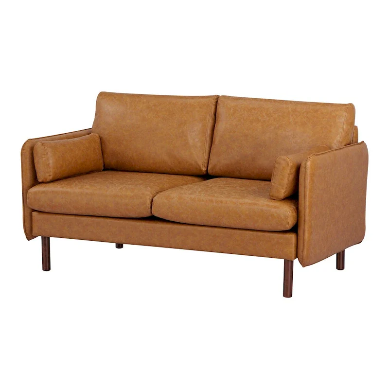 Yucca Modern Loveseat Sofa, Polyester / Vegan Leather Settee Couch - Includes 2 Pillows