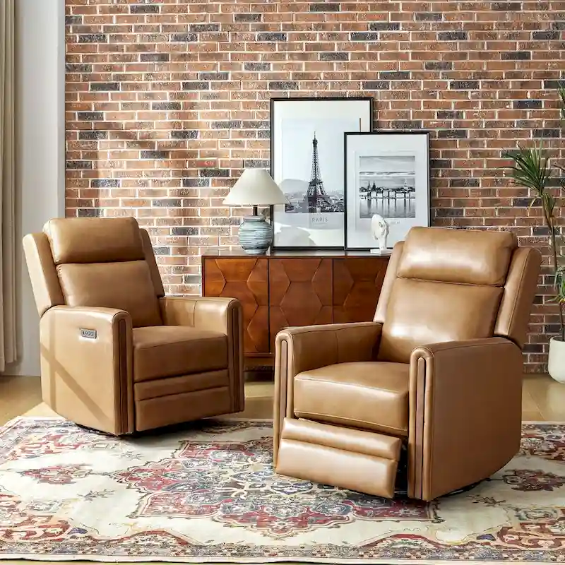 Jaime Modern Genuine Leather Power Rocking Swivel Recliner with Adjustable Headrest and Footrest Set of 2 by HULALA HOME