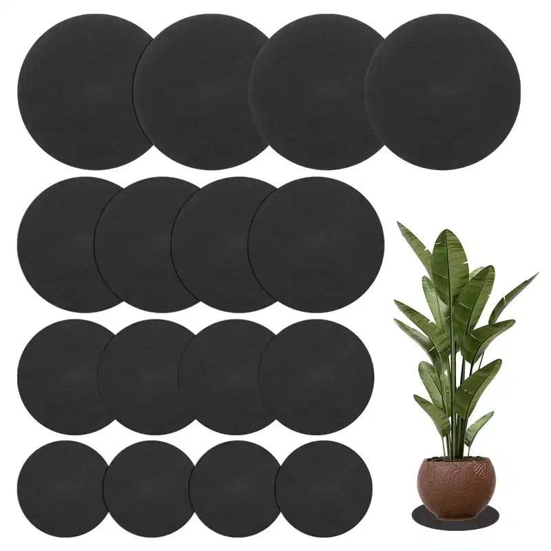 Unique Bargains Multipurpose Durable Lightweight Reusable Plant Coasters 4/6/8/10 Inch Black 16 Pcs