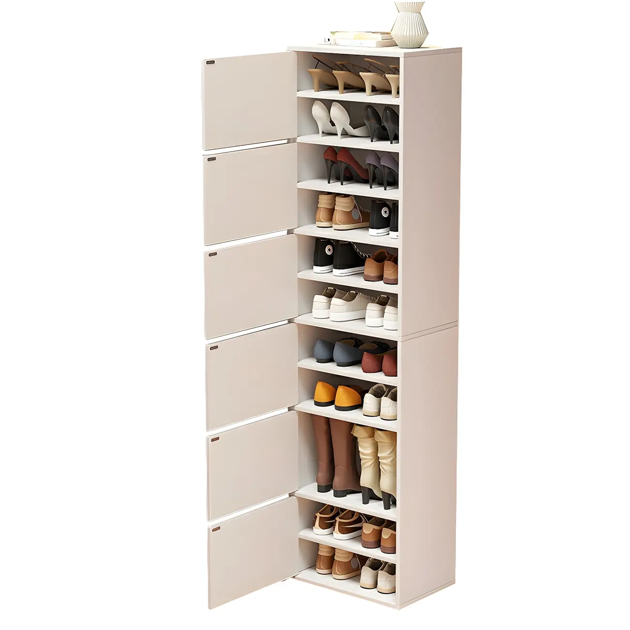 Modern White Tall Shoe Cabinet with Adjustable Shelves