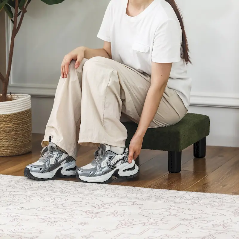 Adeco Ottoman Upholstered Fabric Footrest Pet Steps Dog Stair Stool