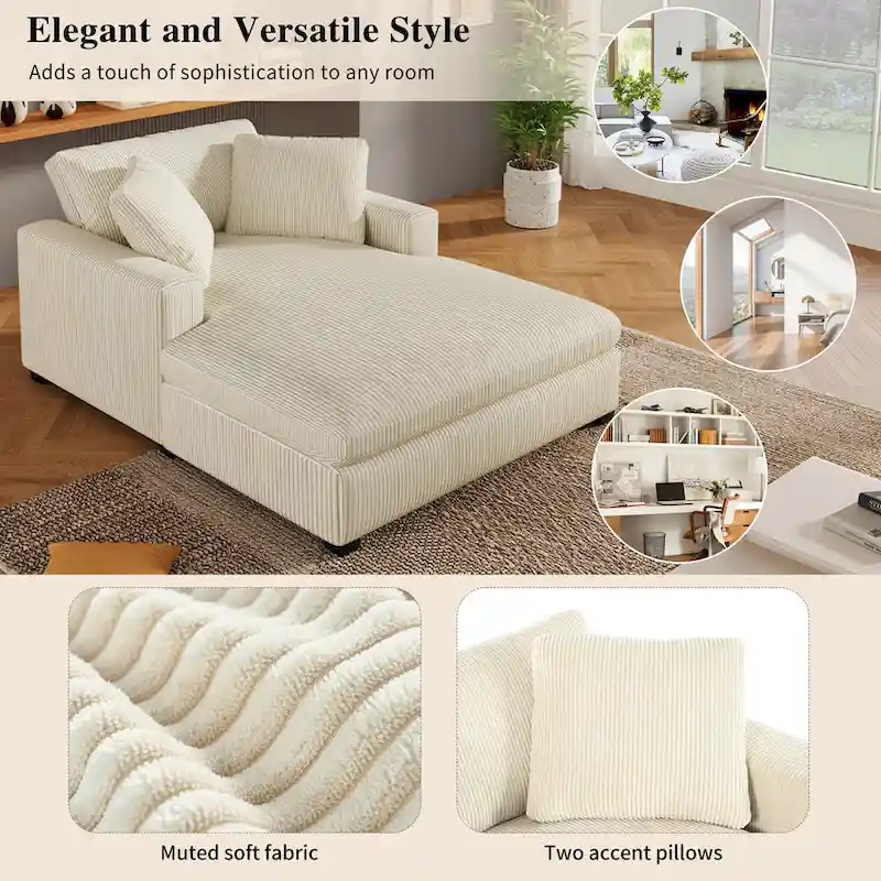 Beige 53.5  Chaise Lounge Chair