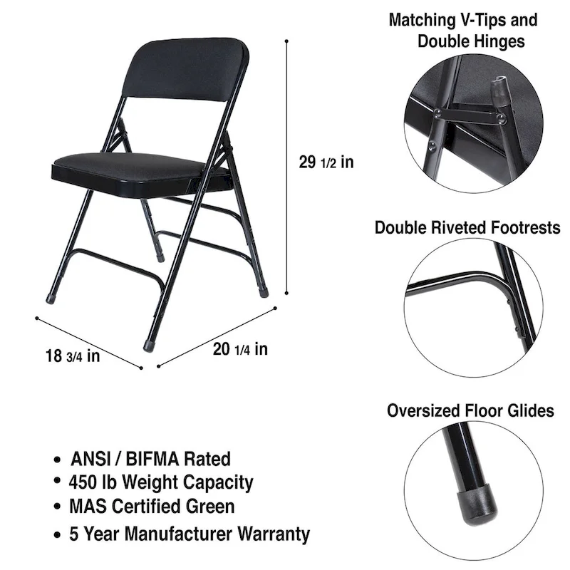 Hampden Furnishings Bernadine Collection Fabric Triple Brace Folding Chair, Pack of 4