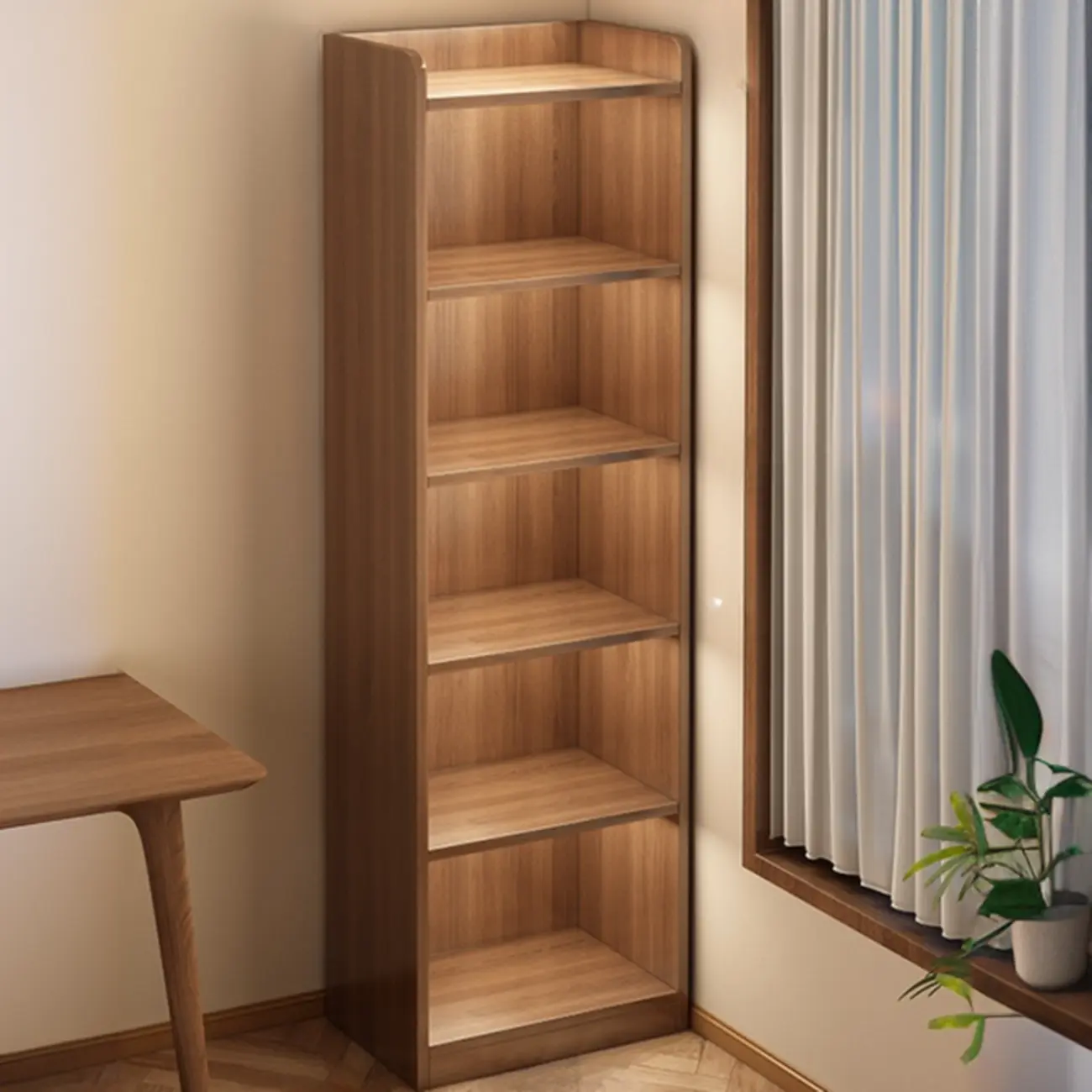 Brown Vertical Multi Tier Closed Back Wood Bookshelves
