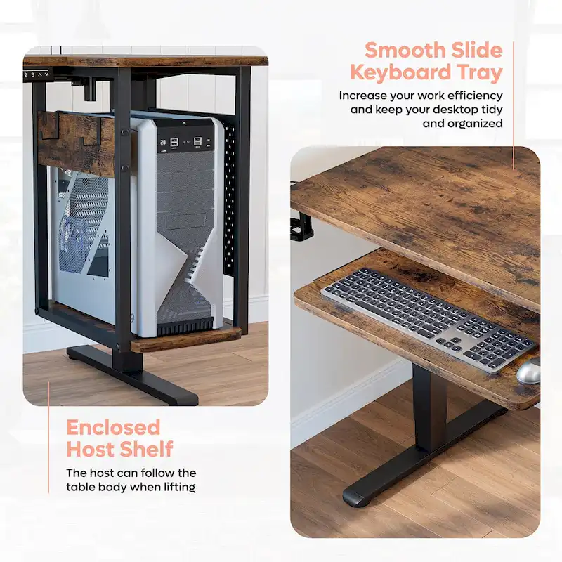 57 inch Electric Standing Desk Adjustable Height L Shaped Desk with Keyboard Tray and Host Shelf
