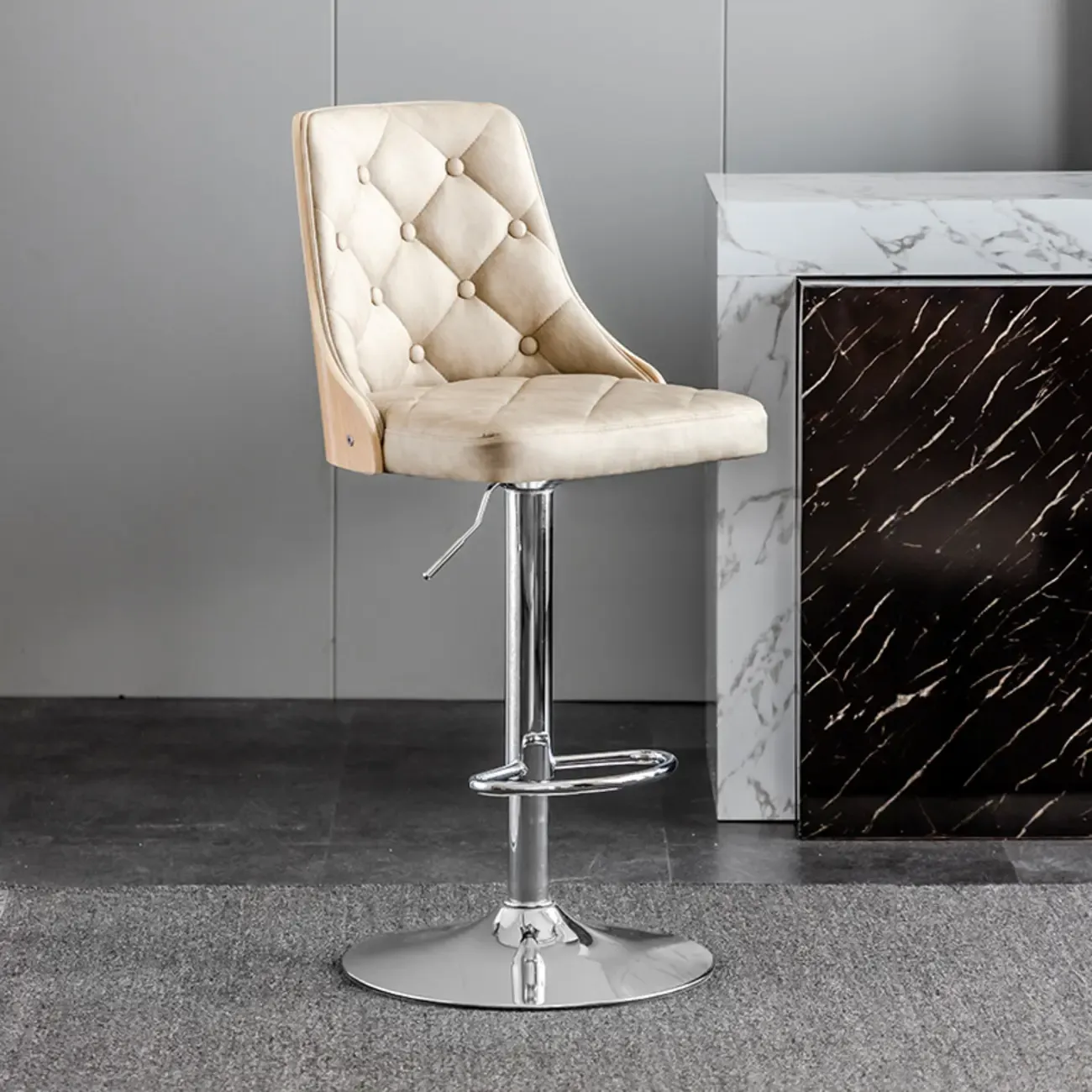 Modern Adjustable Full Back Tufted Leather Bar Stool