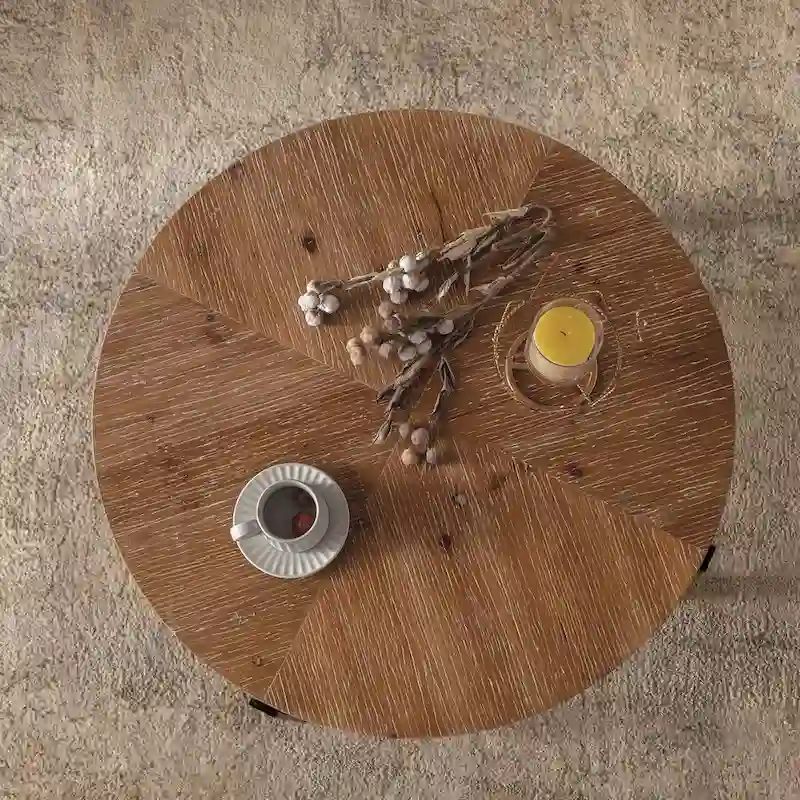 Modern Retro Splicing Round Coffee Table with Cross Legs