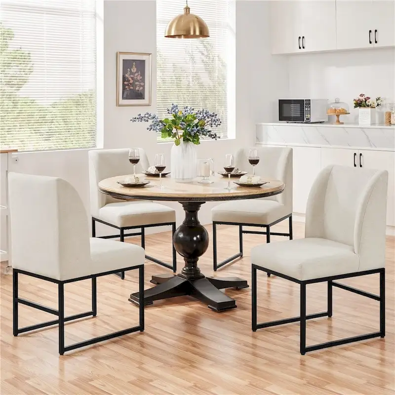 2pcs Modern Upholstered Dining Chairs With Metal legs, Beige - N/A