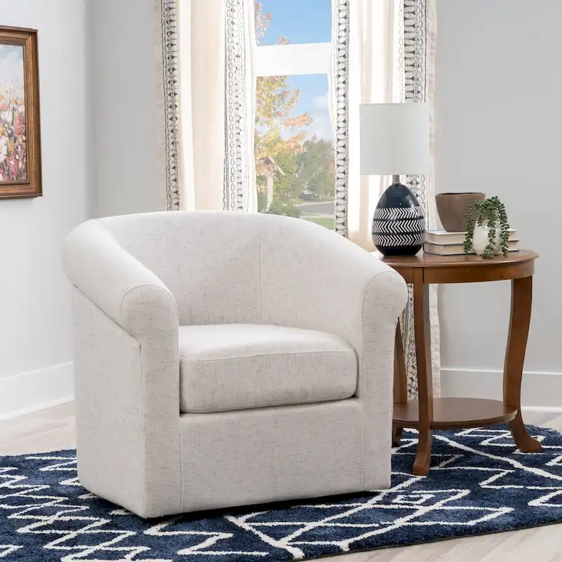 Bone Linen-Look Fabric Swivel Accent Chair, 1-Seat