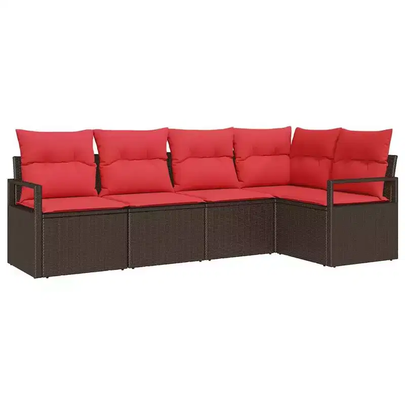 vidaXL Garden Sofa Set with Cushion 5 pcs Brown Poly rattan
