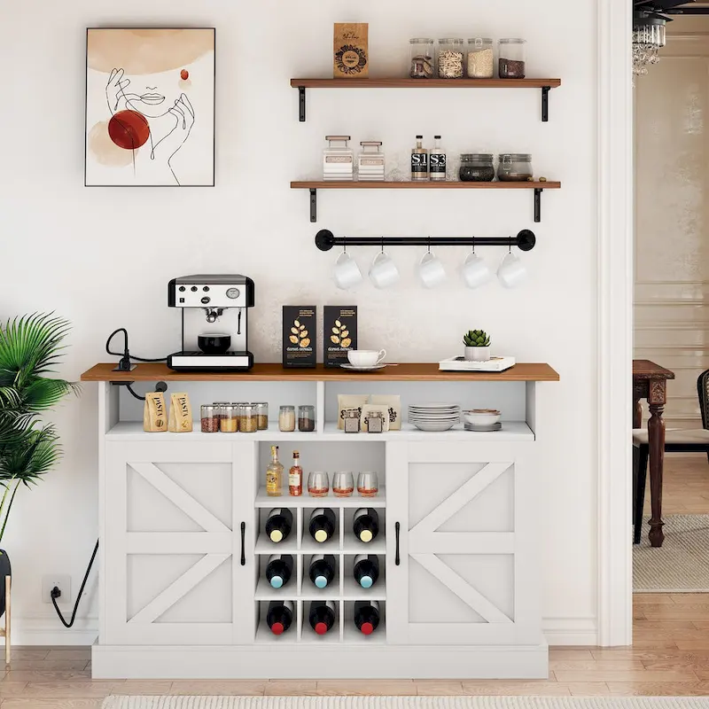 52 Farmhouse Coffee Bar Cabinet with Floating Shelf - 15.75 D x 52 W x 34 H