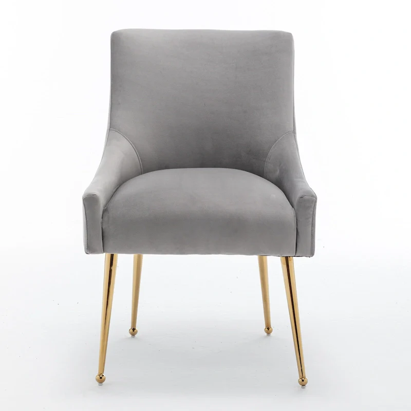 Velvet Upholstered Armless Dining Chair with Gold Metal Legs – Beige / Green / Black / Navy / Grey