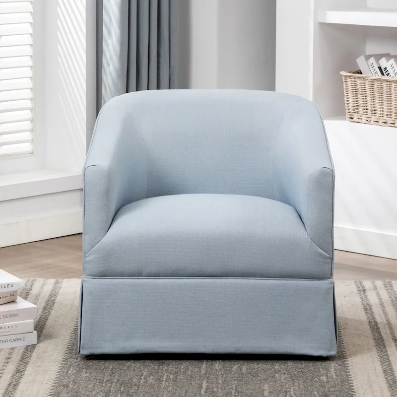 Skirted Fabric Swivel Accent Chair - Linen/Sky Blue - Single Seat