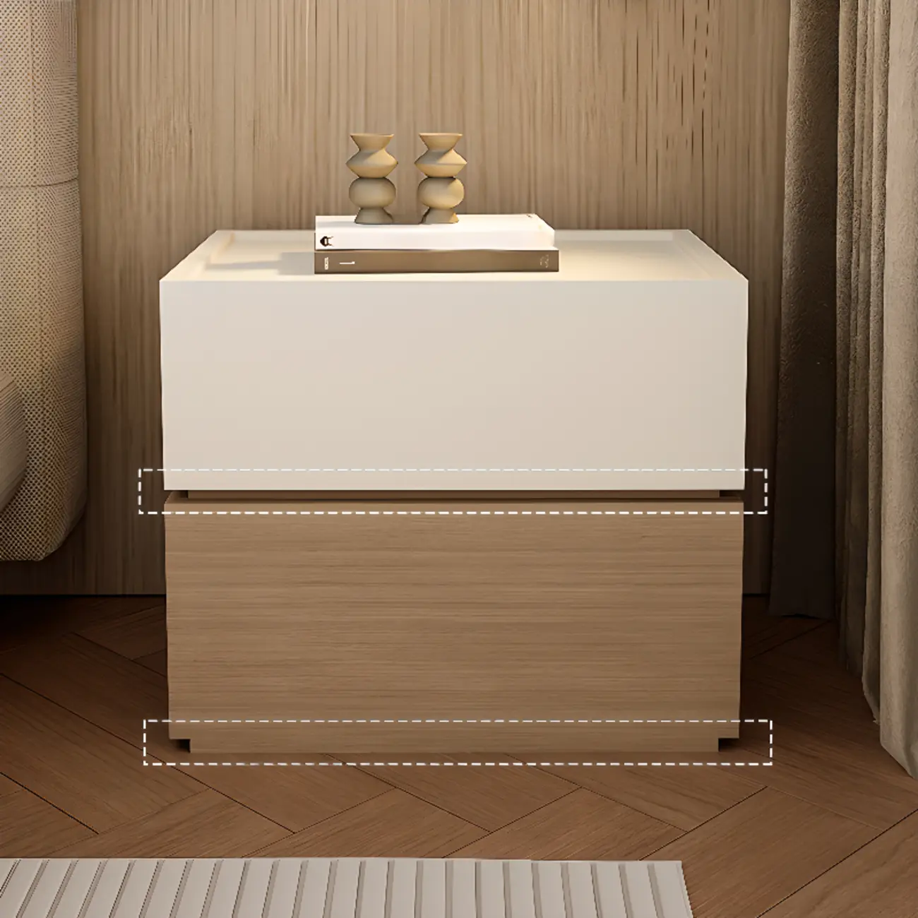 Modern Wood Two-Tone Elegant Nightstand with Drawer