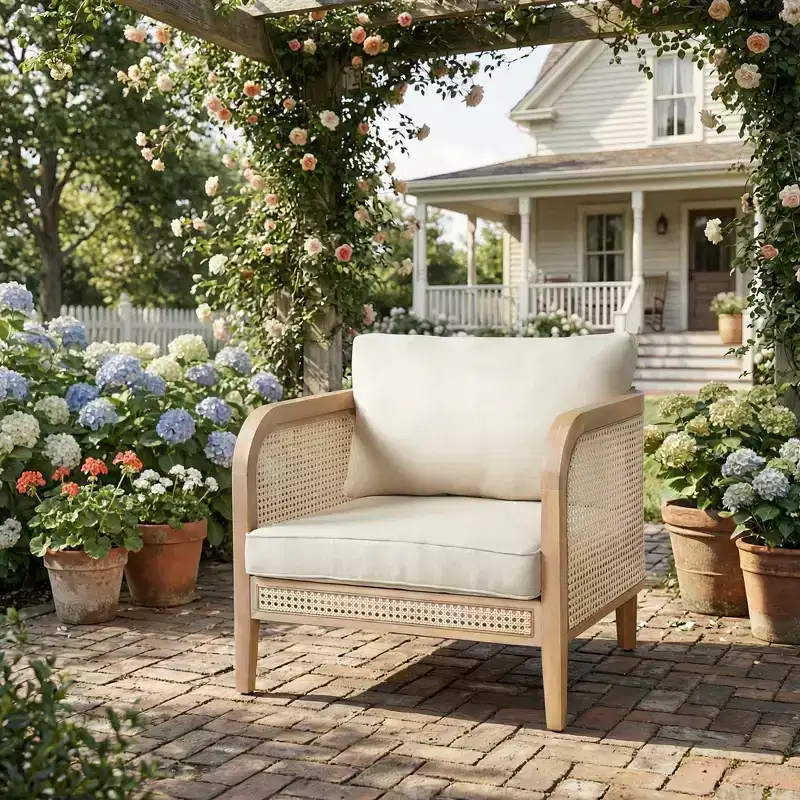 Outdoor Accent Chair / Patio Cushioned Loveseat Sofa, Patio Club Chair Leisure Chair Armchair with Beige Cushion - ModernLuxe