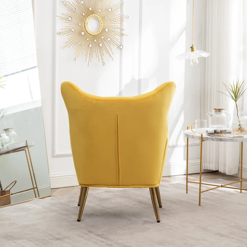 Yellow 30.25 Velvet Button Tufted Accent Chair with Gold Legs