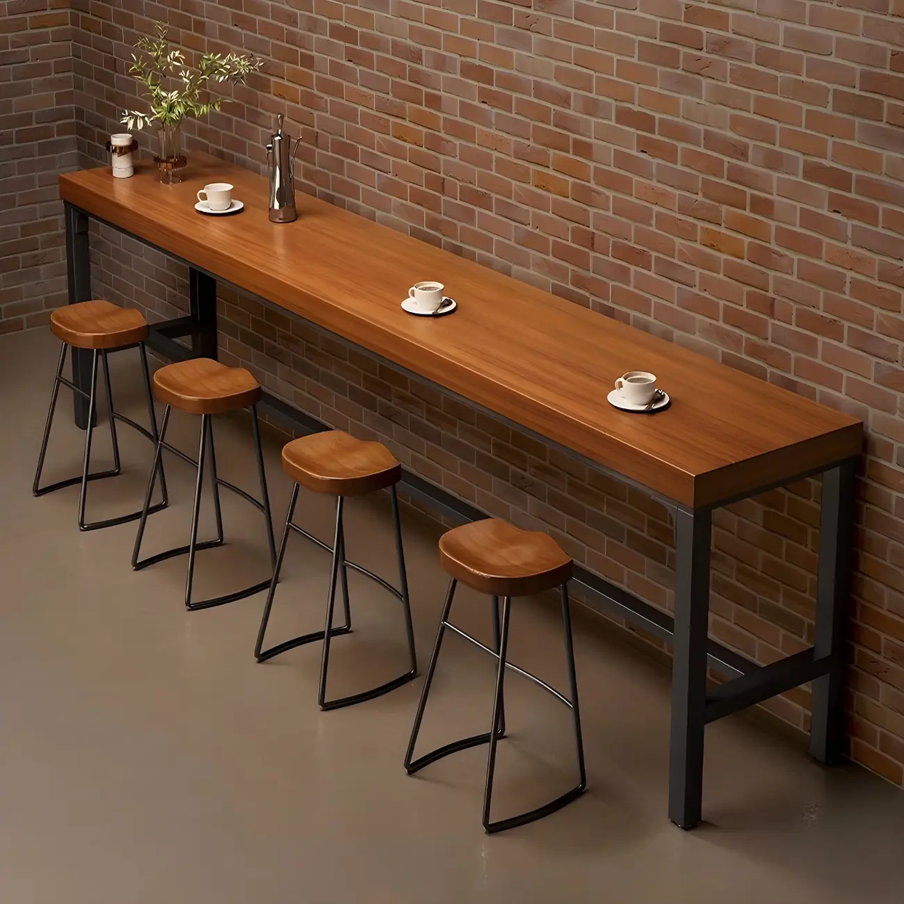 Brown Rectangular Wood Long Dining Bar Table