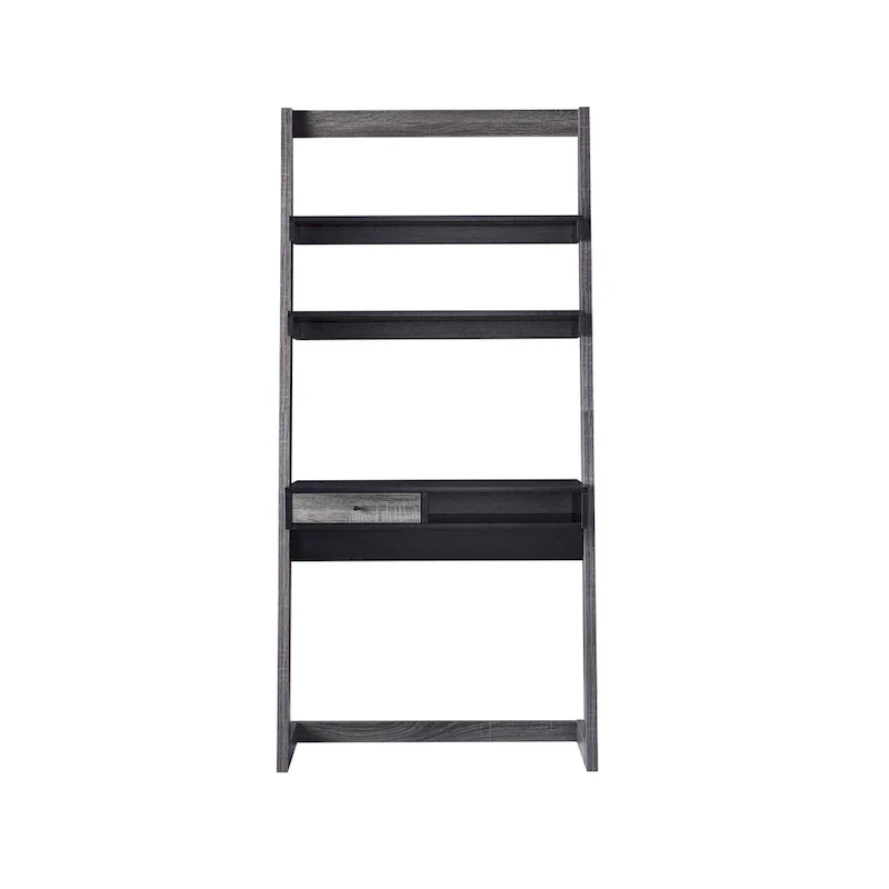 Two-Tone Wall Leaning Desk with Drawer and Shelves