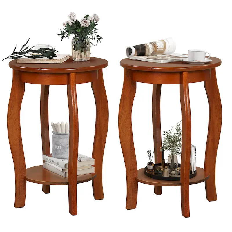 2-Tier Round End Table Set of 2 Narrow Sofa Side Nightstand