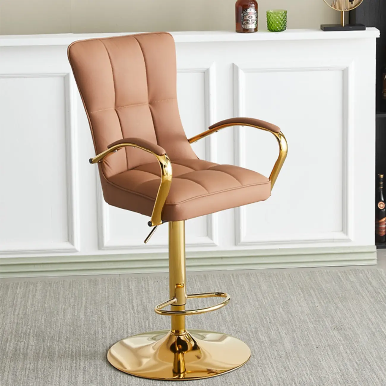Glam Leather Adjustable Bar Stools with High Back