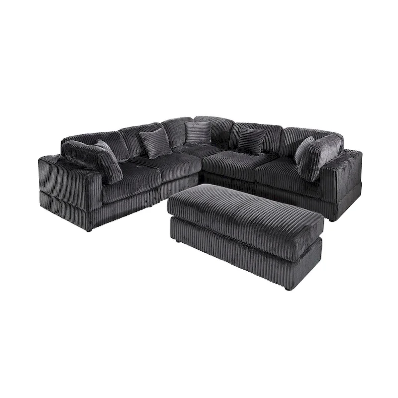 Oversized 6-Piece Corduroy Upholstered L-Shaped Modular Sectional Sofa