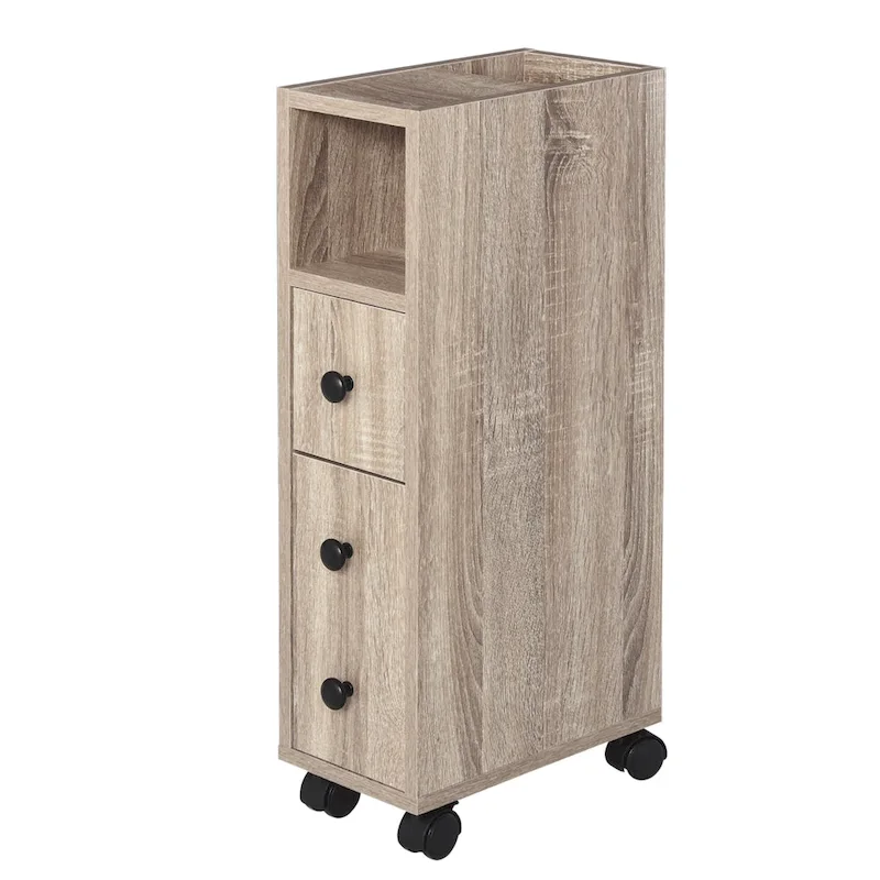 kleankin Freestanding Compact Design Bathroom Cabinet with 2 Open Cabinets, 1 Door Cabinet, 1 Drawer and 4 Rolling Wheels