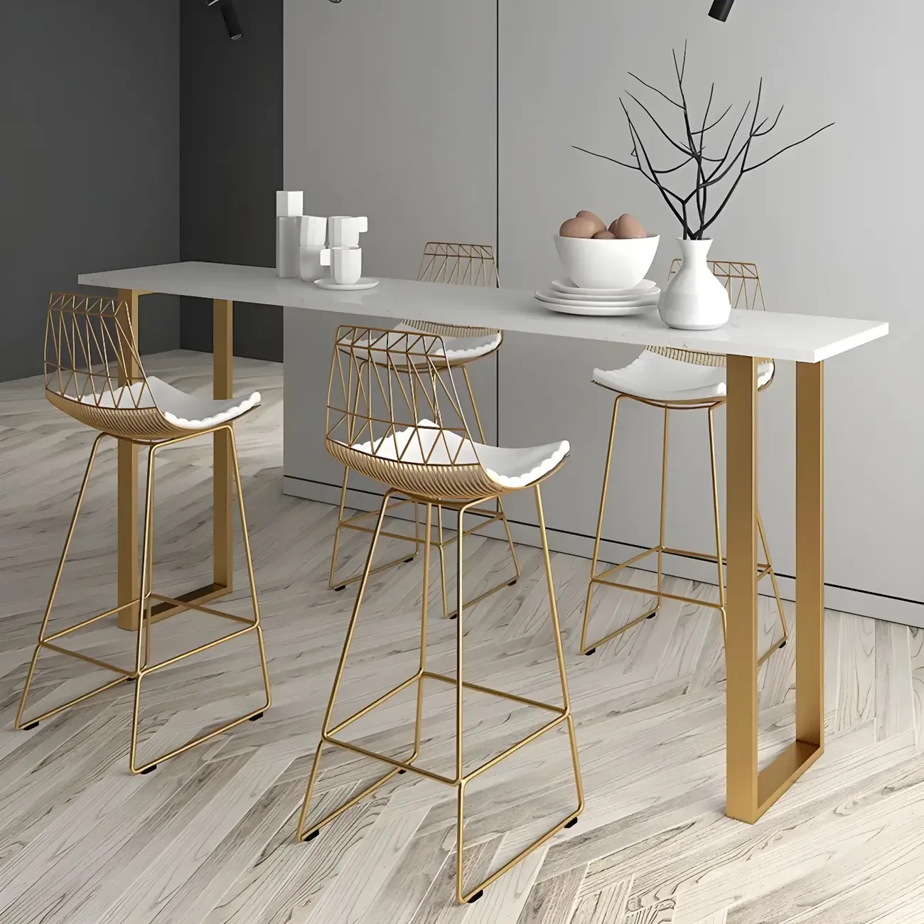 Black Rectangle Marble Tall Bar Table Gold Base