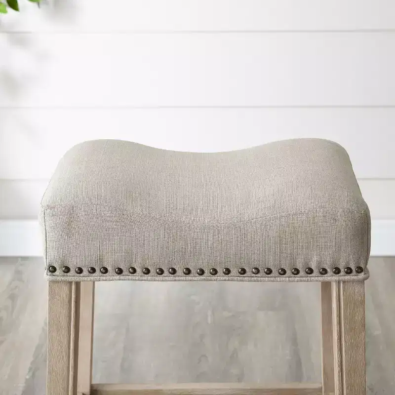 Roundhill Furniture CoCo Upholstered Backless Saddle Seat Counter Stools 24 height, Tan, Set of 2