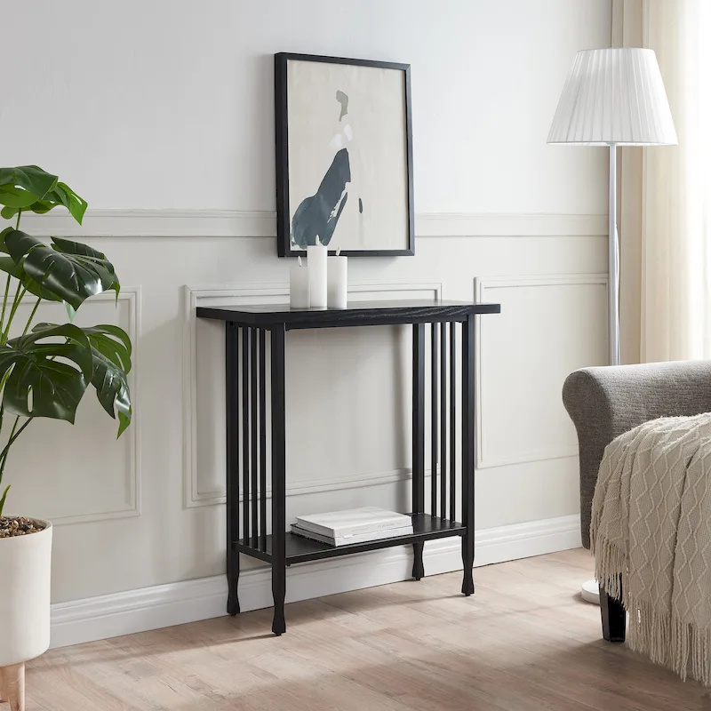 Leick Home Peter Matte Black Slatted Mission Oak Hall Stand