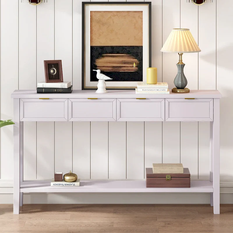 60  Modern Side Table with 4 Drawers & Shelf