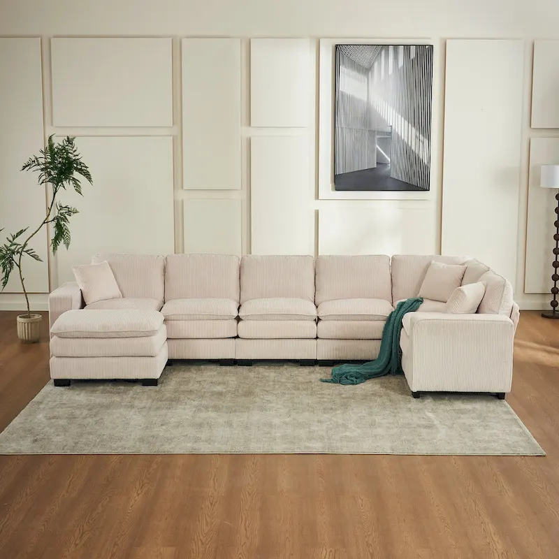 White 118.1 Luxurious U-Shaped 6-Seater Sofa