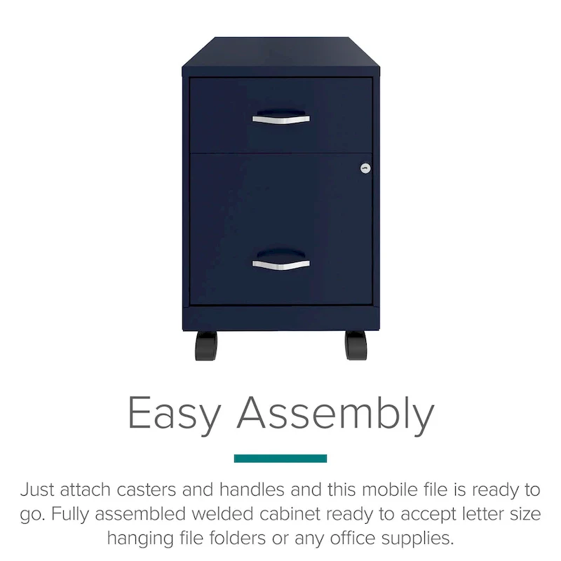 2-Drawer Mobile Vertical File Cabinet with Accessory Drawer – Green / Blue / White / Silver, 1-Person Use