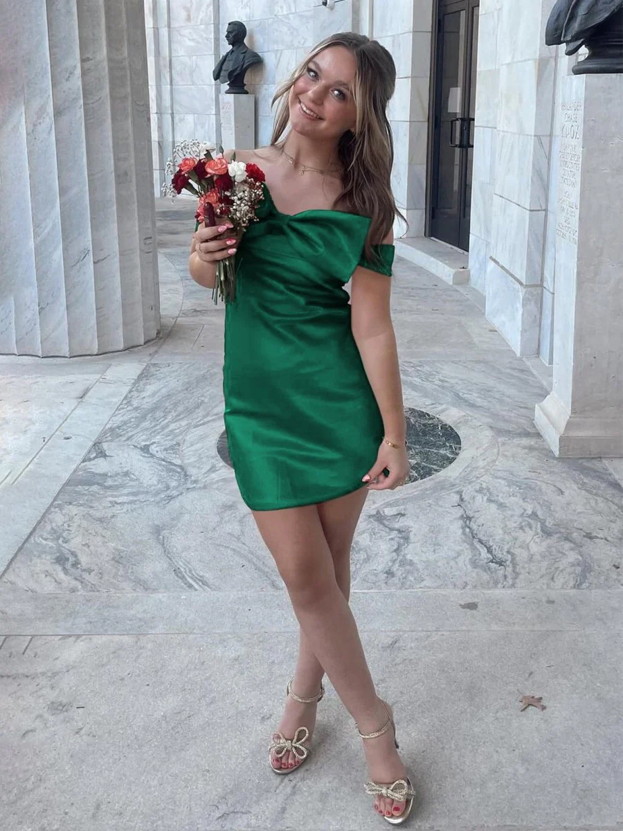 Green - Off The Shoulder Short Homecoming Dress With Bow