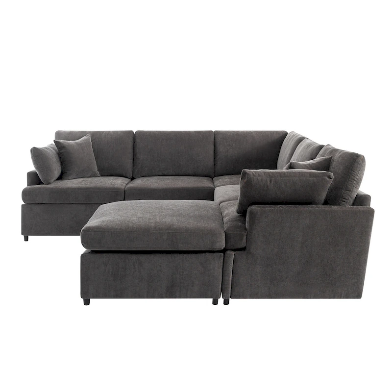 100.4 Spacious U-Shape 6 Seater Sectional Sofa with Removable Ottomans and Pillow, Flexible Configuration